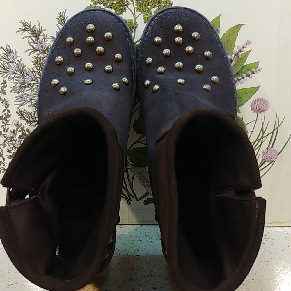 Gold Studded suede lug bootie